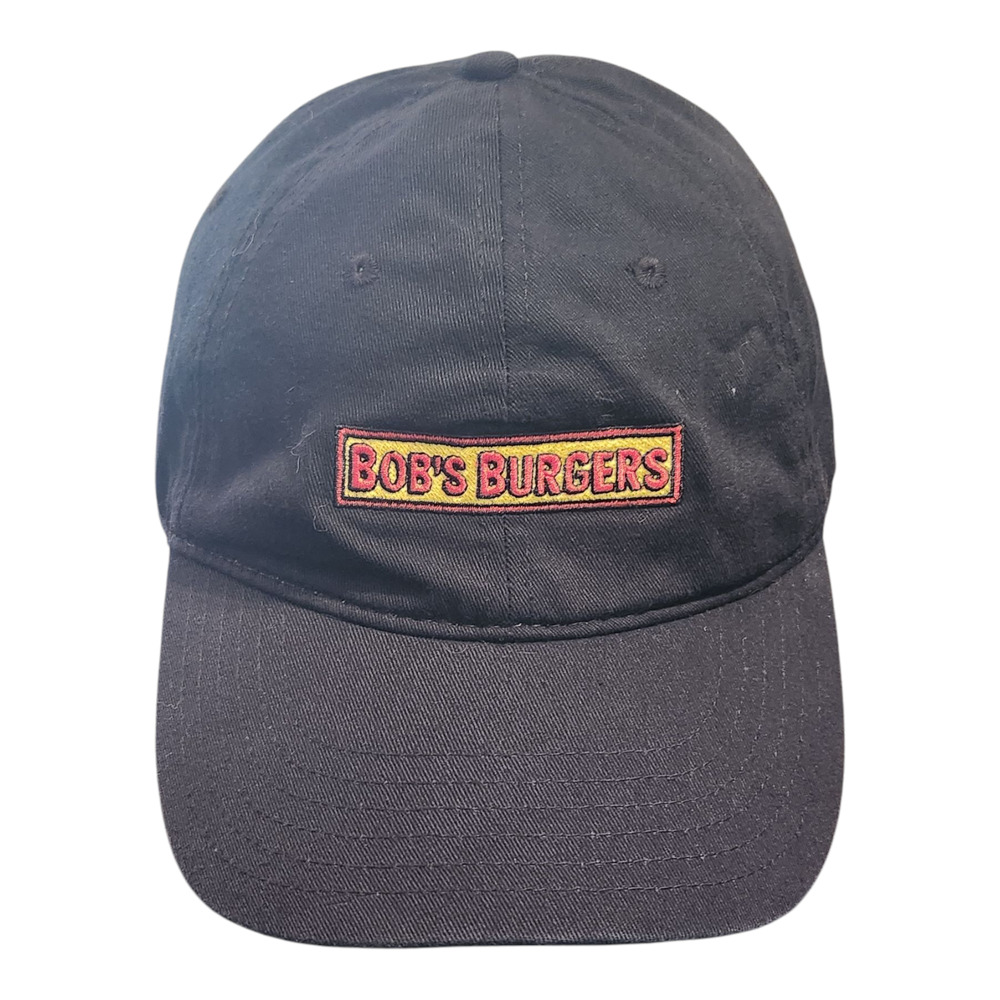 Bobs Burgers Mens Black Embroidered Logo Baseball Cap Dad Hat Adjustable Strap